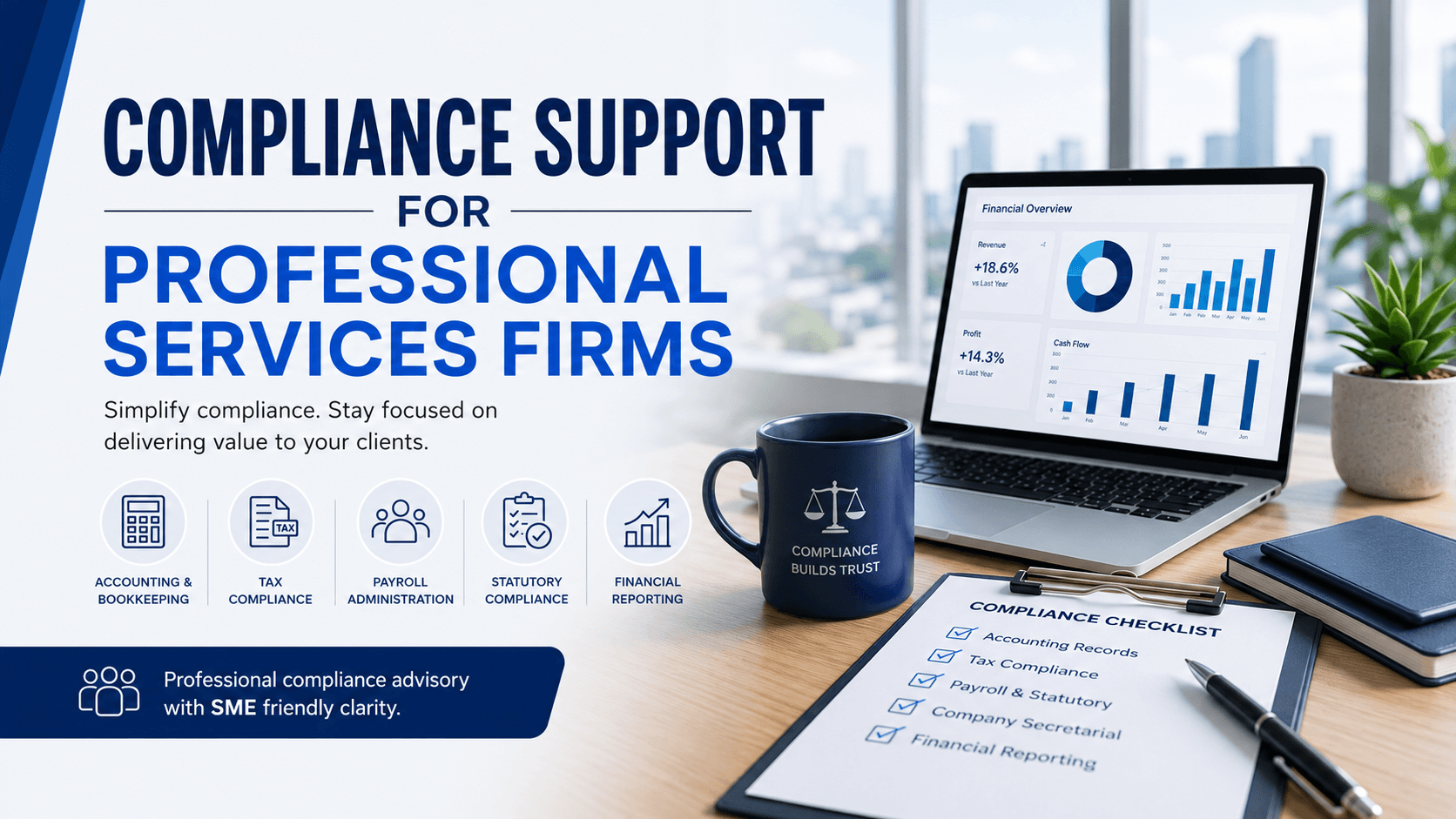 Compliance support for professional services firms in Malaysia - accounting, tax and payroll compliance.