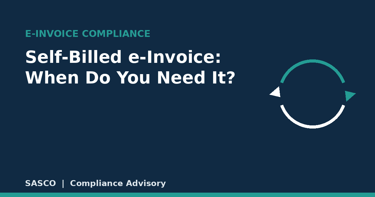 Icon graphic showing the self-billed e-invoice exchange cycle between payer and payee