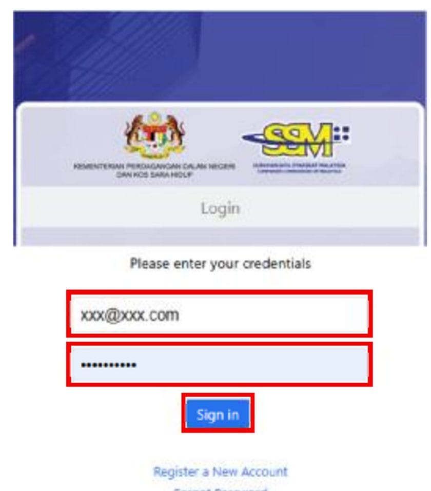 Skrin log masuk SSM4U untuk akses ezBiz Online